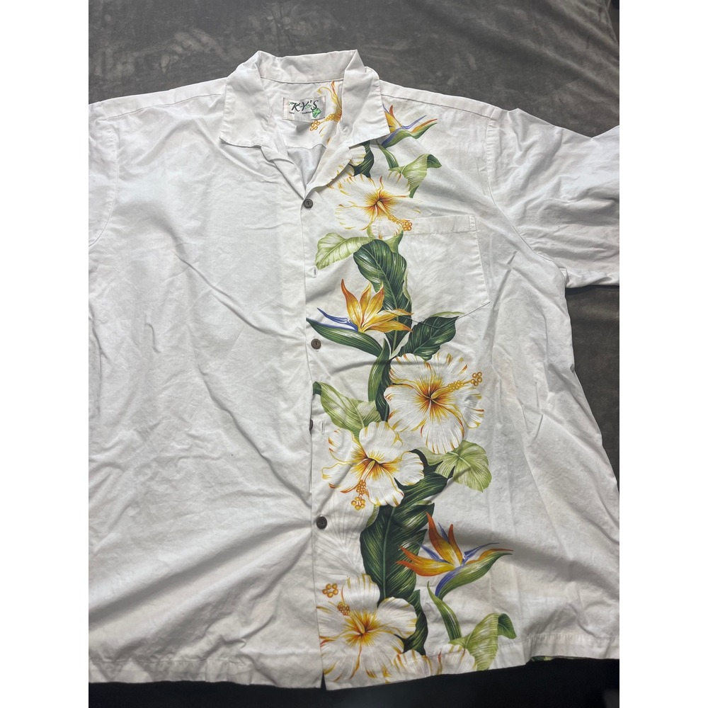 KY'S‎ Made In Hawaii Floral Hawaiian Shirt Mens 2XL Bird Of Paradise